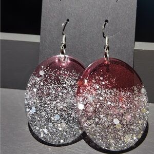 Handmade Red and Silver Dangle Earrings with Sparkling Finish